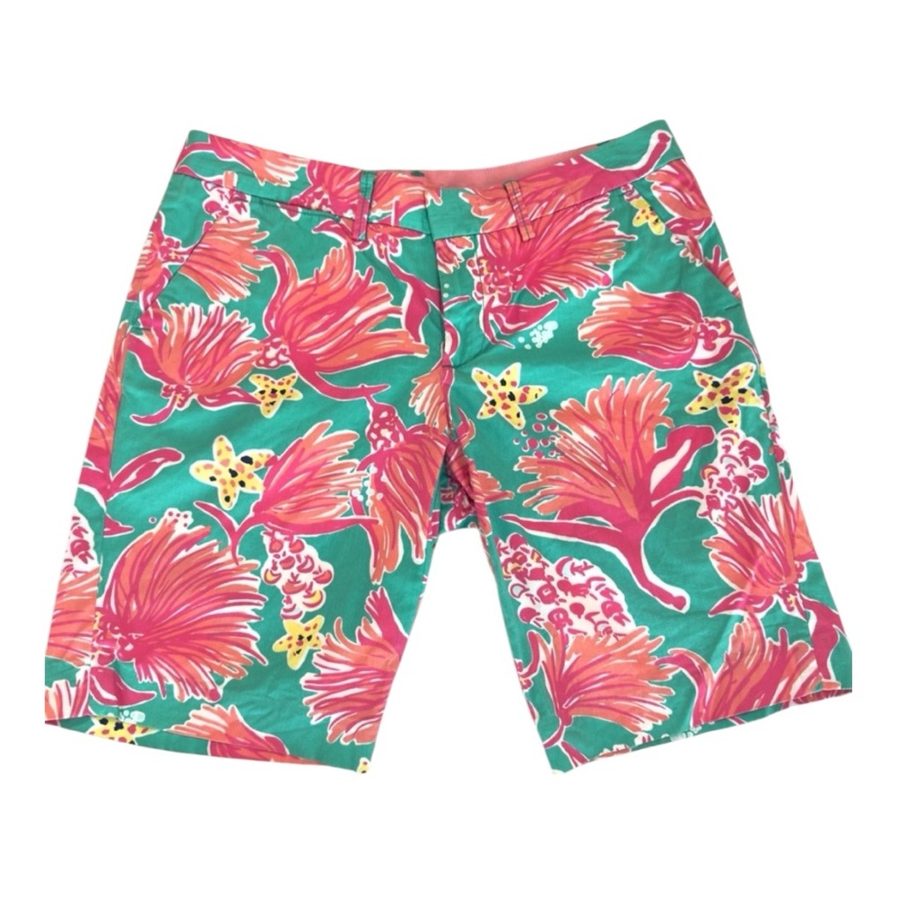 Lilly Pulitzer Bermuda Shorts Lagoon Green Tropical Coral Size 2